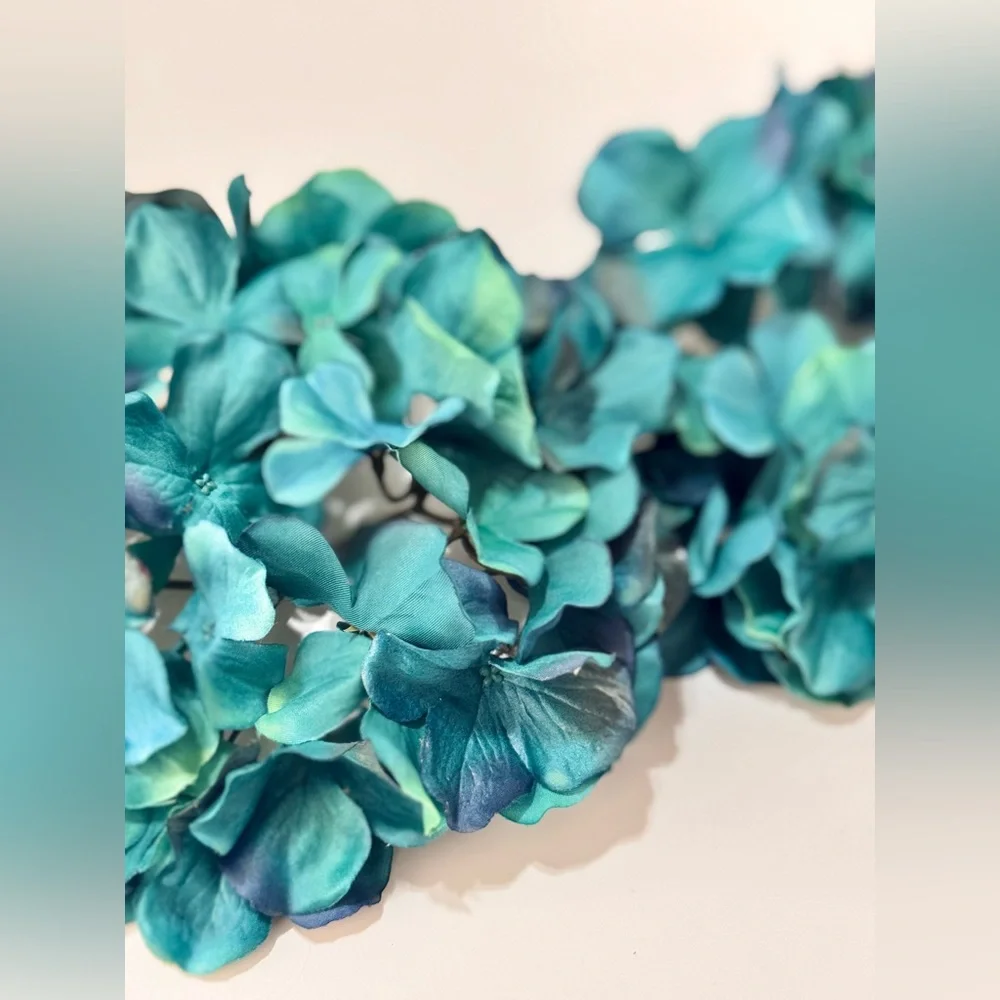 SHABBY CHIC 2 Teal Blue Hydrangea Stems Floral Arrangement Faux Flower Lifelike